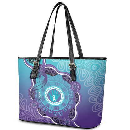 Australia Indigenous Leather Tote Bag Suicide Prevention Month Ribbon Aboriginal Art
