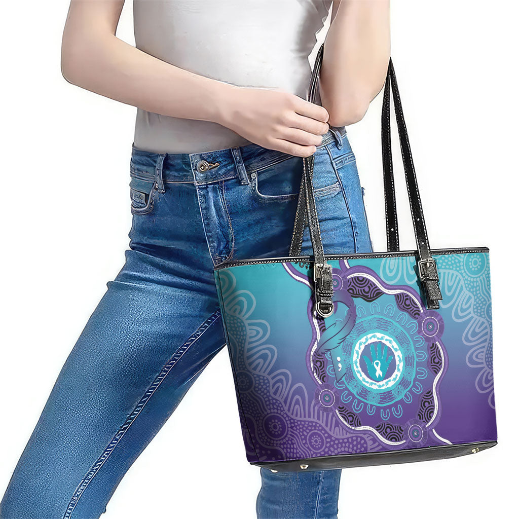 Australia Indigenous Leather Tote Bag Suicide Prevention Month Ribbon Aboriginal Art