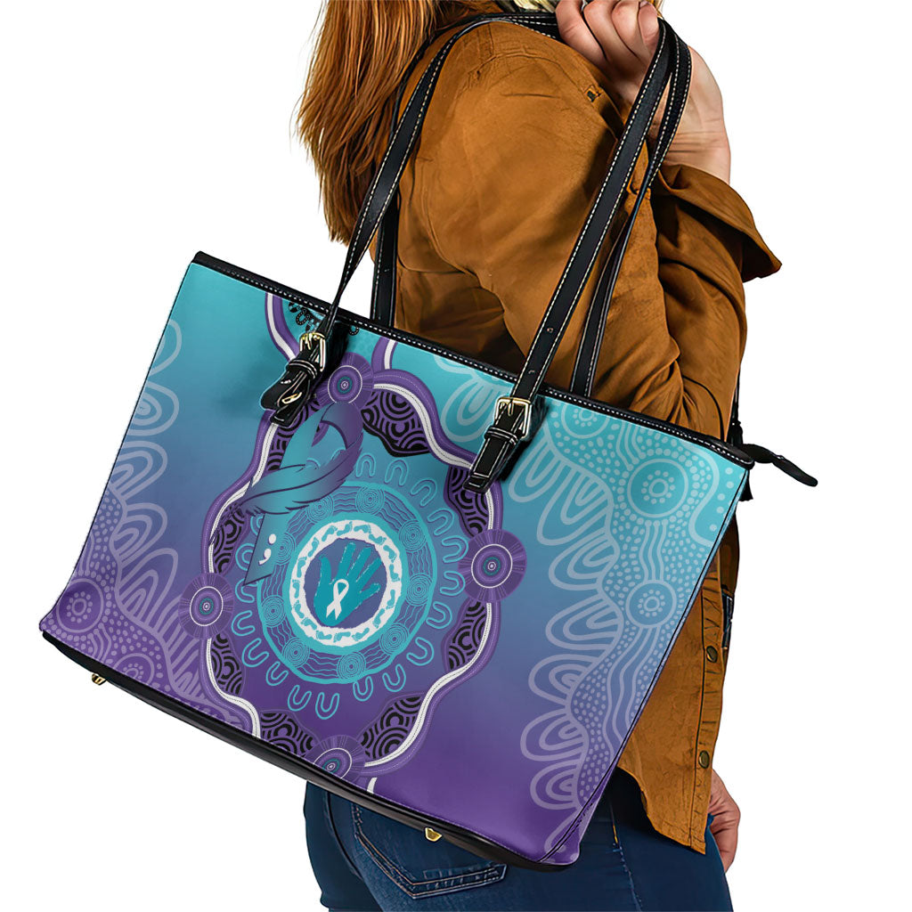 Australia Indigenous Leather Tote Bag Suicide Prevention Month Ribbon Aboriginal Art