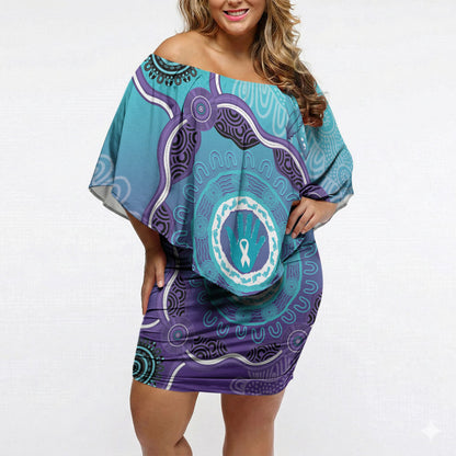 Australia Indigenous Off Shoulder Short Dress Suicide Prevention Month Ribbon Aboriginal Art