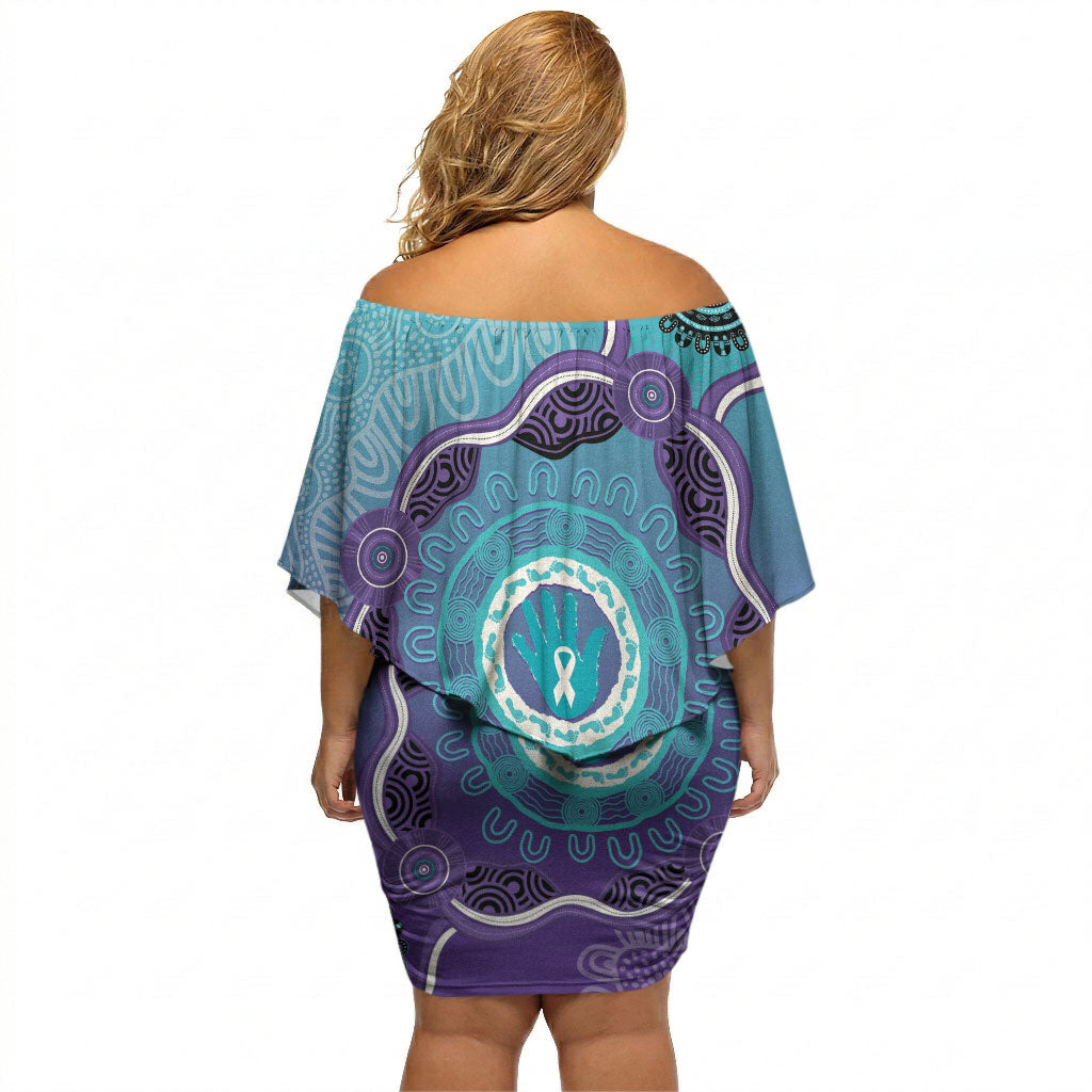 Australia Indigenous Off Shoulder Short Dress Suicide Prevention Month Ribbon Aboriginal Art
