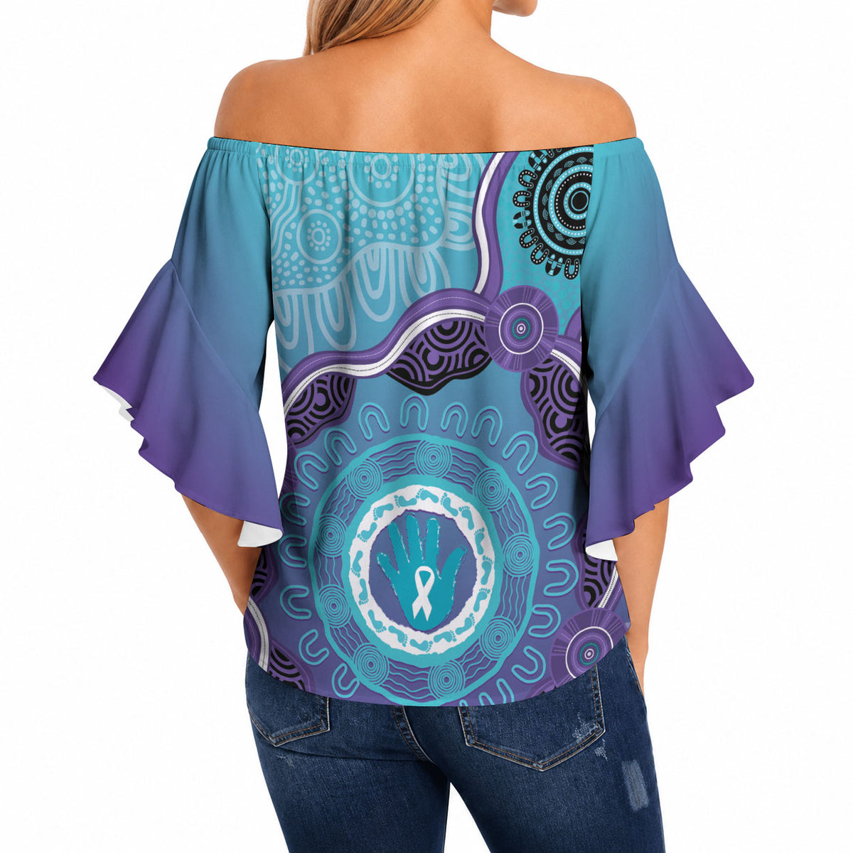 Australia Indigenous Off Shoulder Wrap Waist Top Suicide Prevention Month Ribbon Aboriginal Art