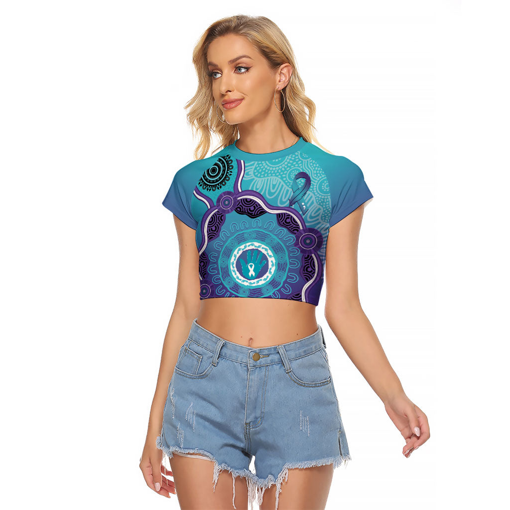 Australia Indigenous Raglan Cropped T Shirt Suicide Prevention Month Ribbon Aboriginal Art