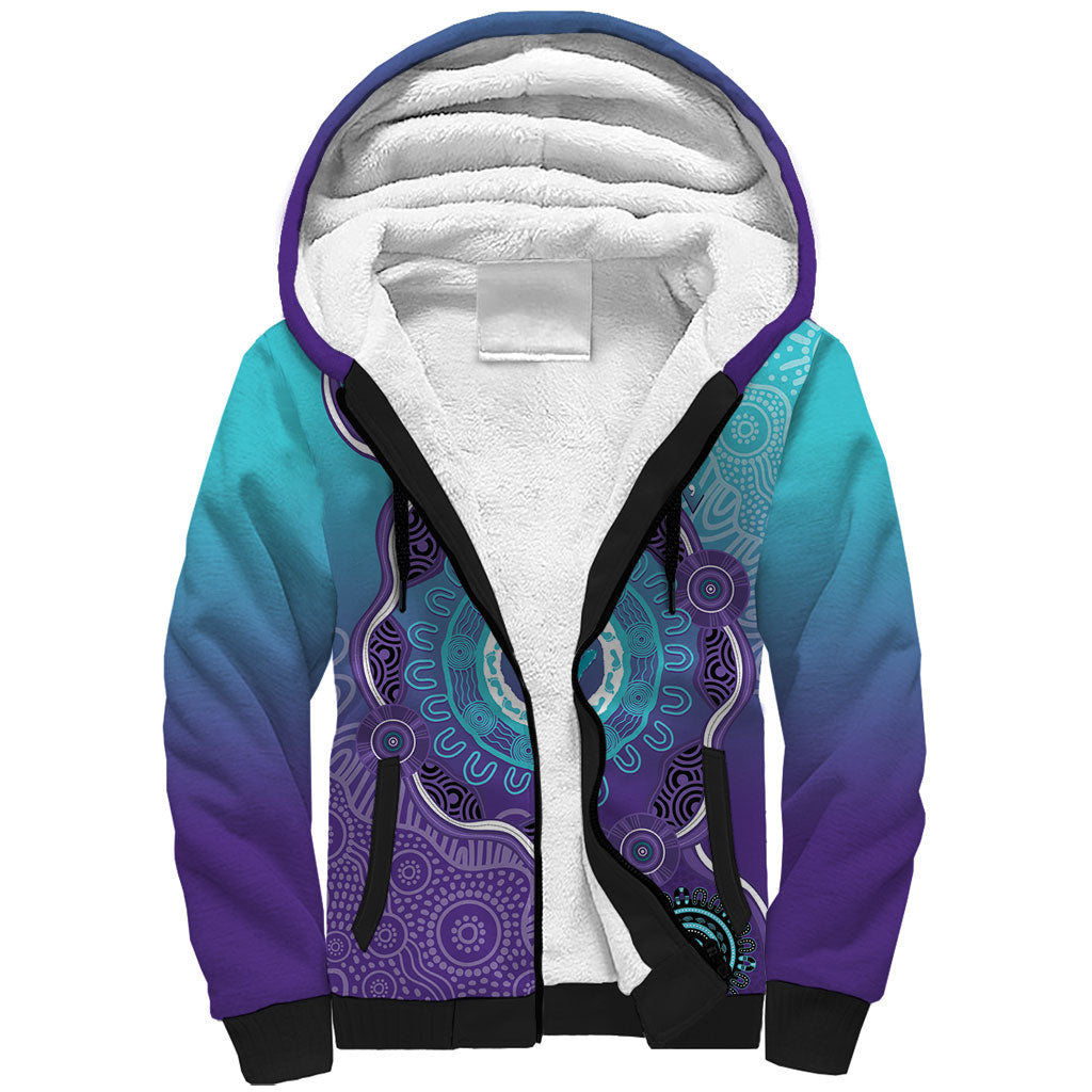Australia Indigenous Sherpa Hoodie Suicide Prevention Month Ribbon Aboriginal Art