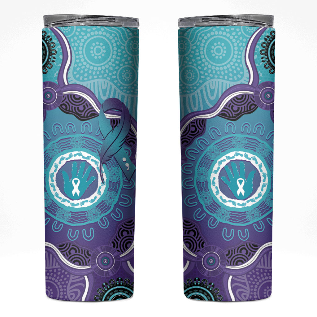 Australia Indigenous Skinny Tumbler Suicide Prevention Month Ribbon Aboriginal Art
