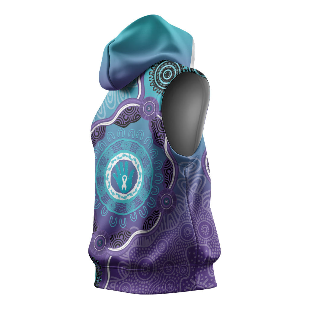 Australia Indigenous Sleeveless Hoodie Suicide Prevention Month Ribbon Aboriginal Art