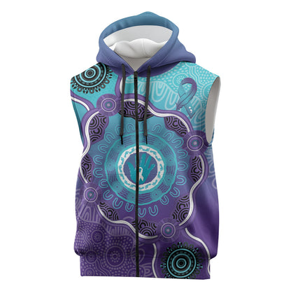Australia Indigenous Sleeveless Zip Hoodie Suicide Prevention Month Ribbon Aboriginal Art