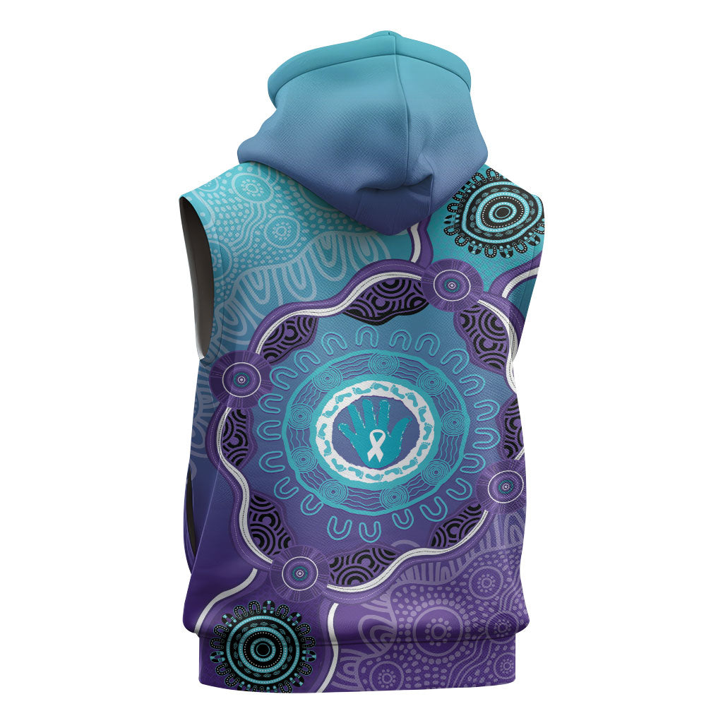 Australia Indigenous Sleeveless Zip Hoodie Suicide Prevention Month Ribbon Aboriginal Art