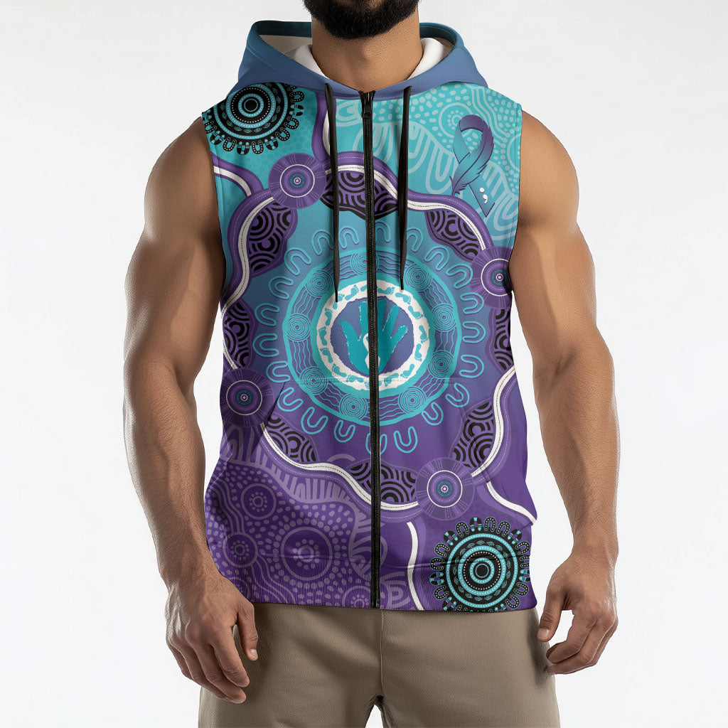 Australia Indigenous Sleeveless Zip Hoodie Suicide Prevention Month Ribbon Aboriginal Art
