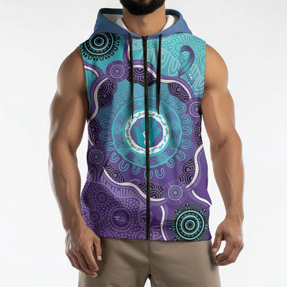Australia Indigenous Sleeveless Zip Hoodie Suicide Prevention Month Ribbon Aboriginal Art