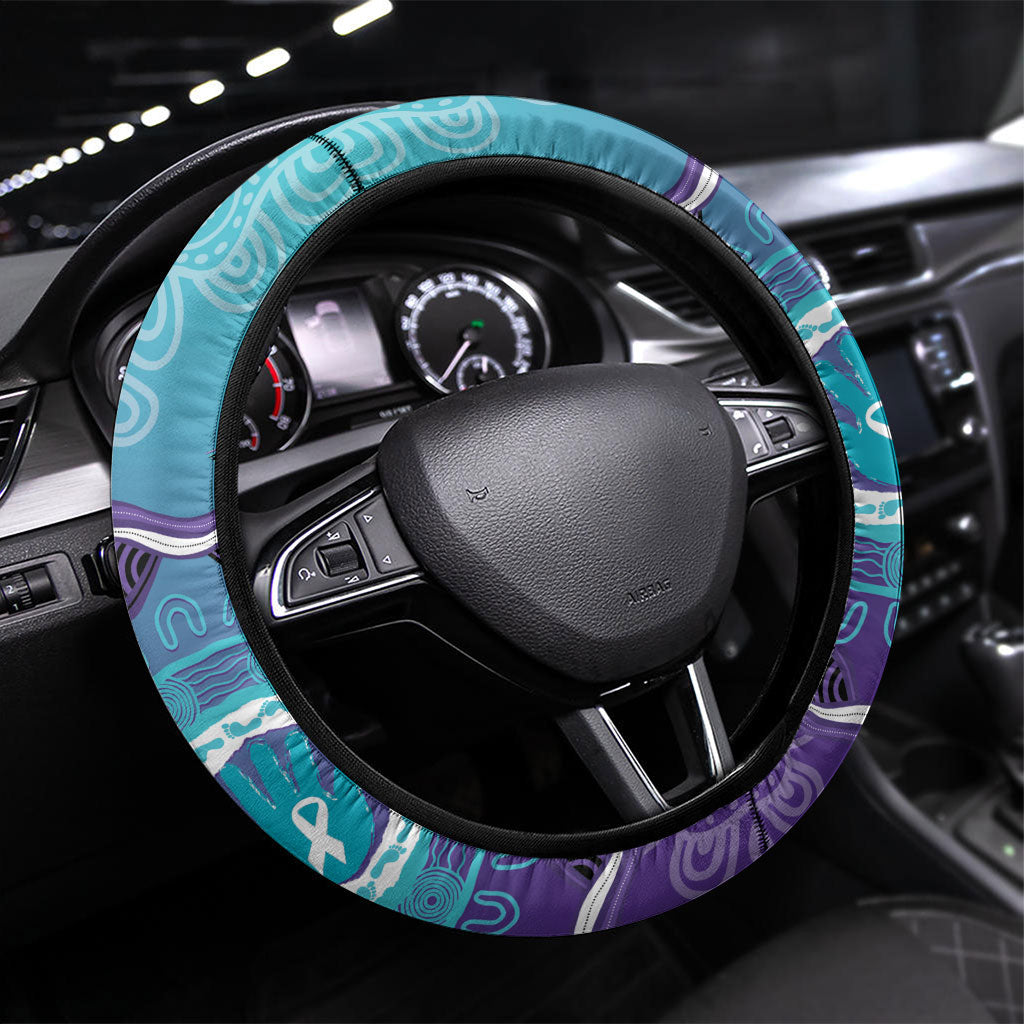 Australia Indigenous Steering Wheel Cover Suicide Prevention Month Ribbon Aboriginal Art