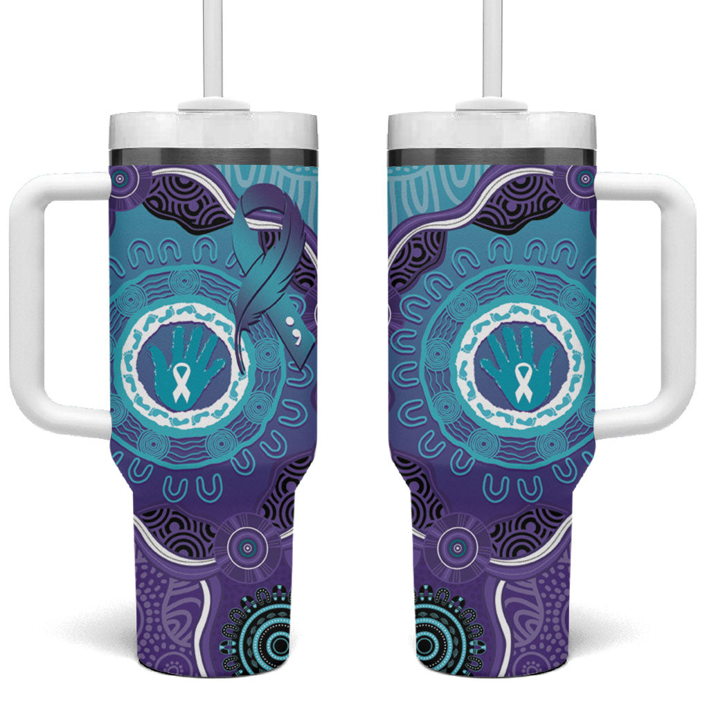 Australia Indigenous Tumbler With Handle Suicide Prevention Month Ribbon Aboriginal Art