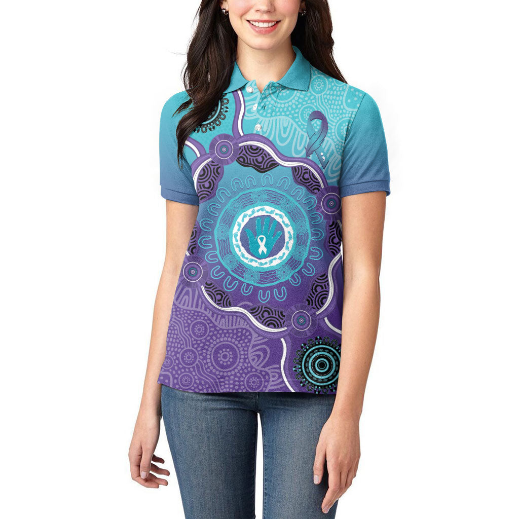 Australia Indigenous Women Polo Shirt Suicide Prevention Month Ribbon Aboriginal Art