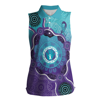 Australia Indigenous Women Sleeveless Polo Shirt Suicide Prevention Month Ribbon Aboriginal Art