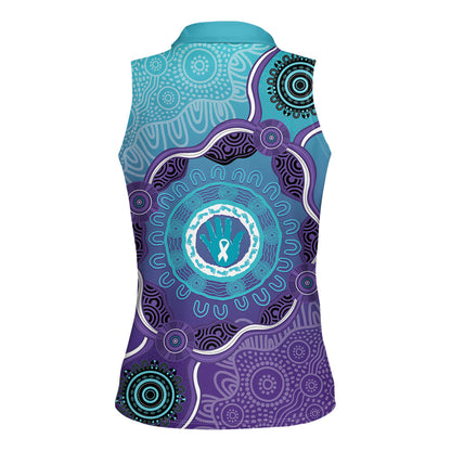 Australia Indigenous Women Sleeveless Polo Shirt Suicide Prevention Month Ribbon Aboriginal Art