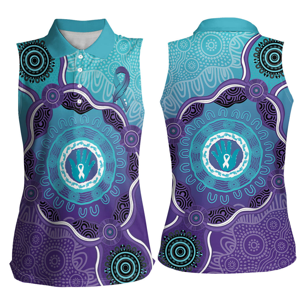 Australia Indigenous Women Sleeveless Polo Shirt Suicide Prevention Month Ribbon Aboriginal Art