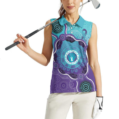 Australia Indigenous Women Sleeveless Polo Shirt Suicide Prevention Month Ribbon Aboriginal Art