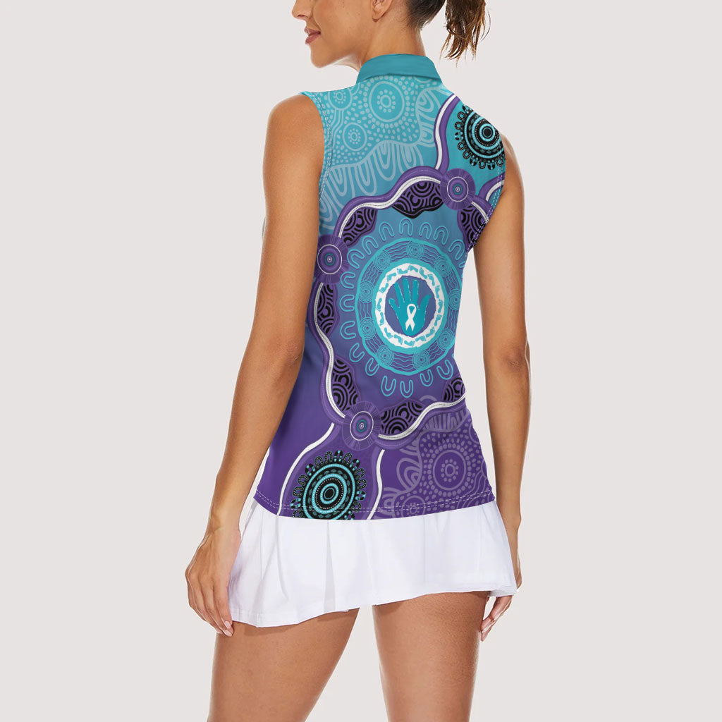Australia Indigenous Women Sleeveless Polo Shirt Suicide Prevention Month Ribbon Aboriginal Art