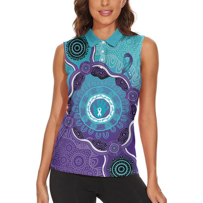 Australia Indigenous Women Sleeveless Polo Shirt Suicide Prevention Month Ribbon Aboriginal Art