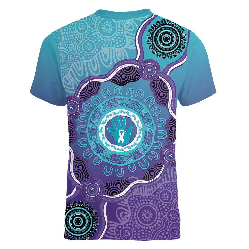 Australia Indigenous Women V-Neck T-Shirt Suicide Prevention Month Ribbon Aboriginal Art