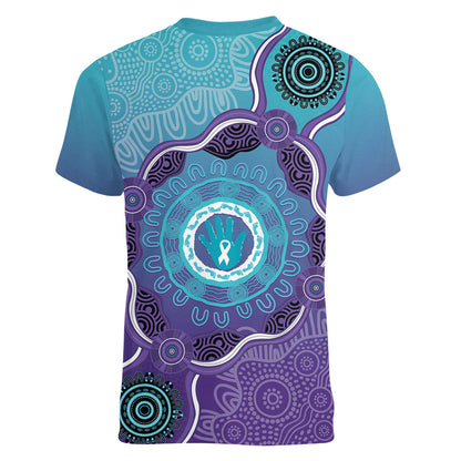 Australia Indigenous Women V-Neck T-Shirt Suicide Prevention Month Ribbon Aboriginal Art