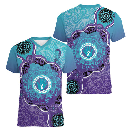 Australia Indigenous Women V-Neck T-Shirt Suicide Prevention Month Ribbon Aboriginal Art