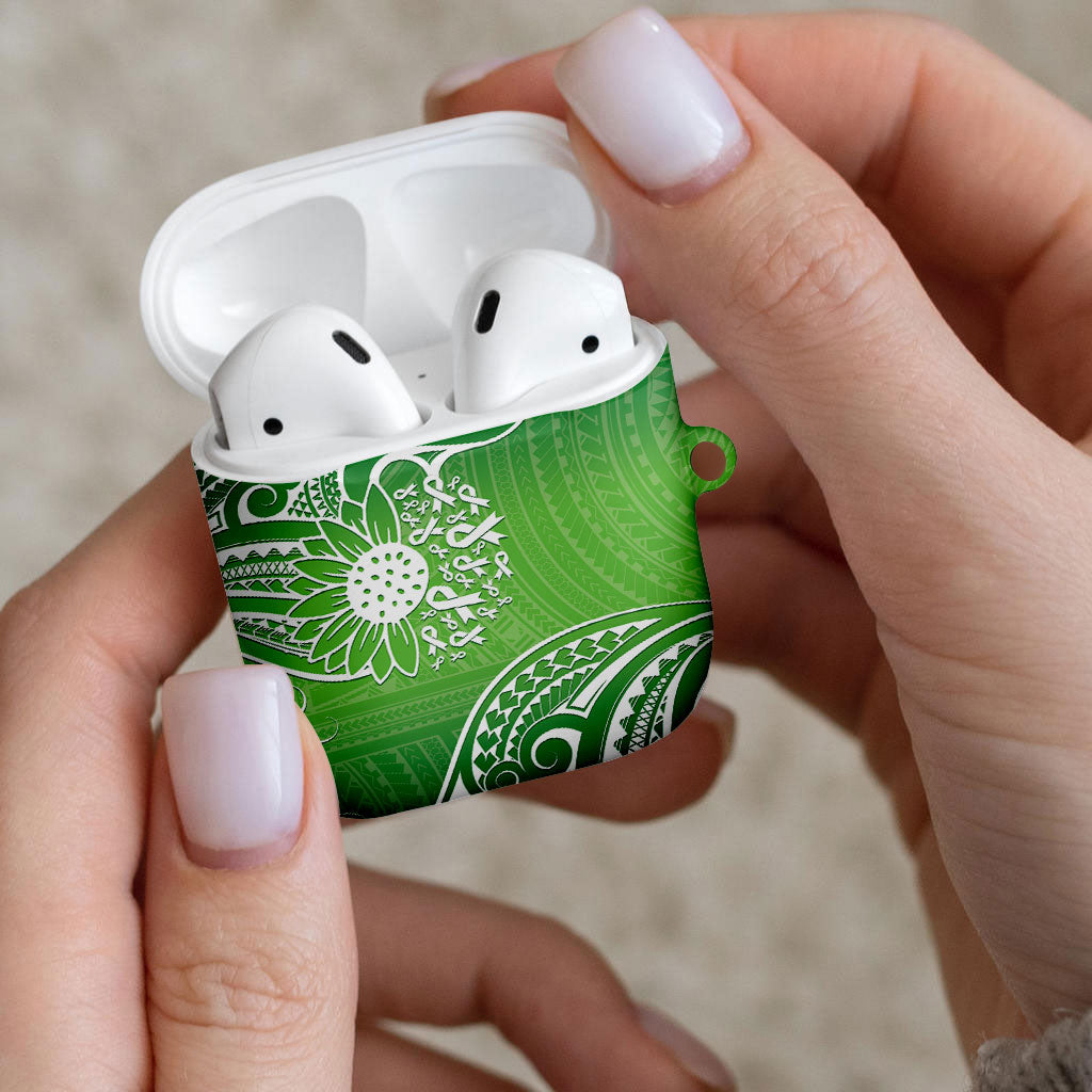 Polynesia Depression Support AirPods Case Sunflower Green Ribbons Polynesian Tattoo