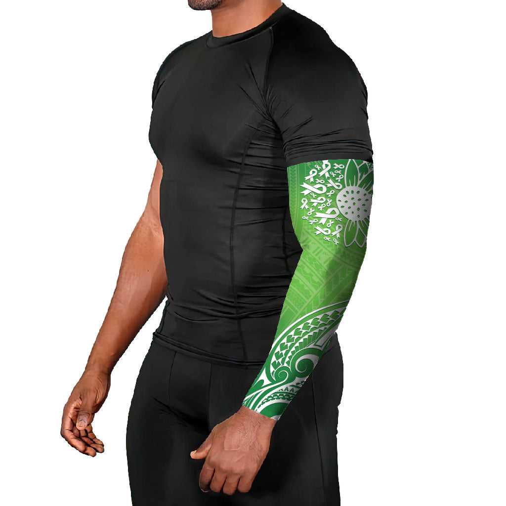 Polynesia Depression Support Arm Sleeves Sunflower Green Ribbons Polynesian Tattoo