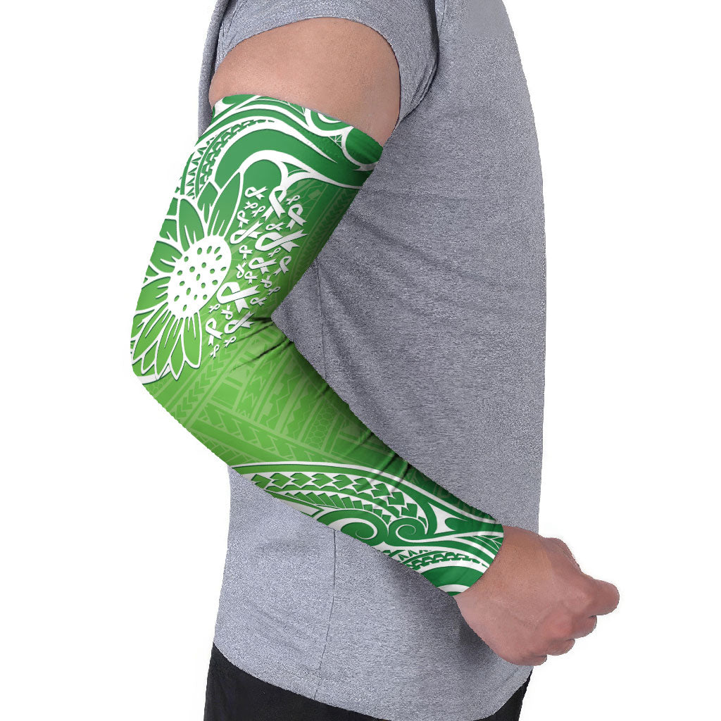 Polynesia Depression Support Arm Sleeves Sunflower Green Ribbons Polynesian Tattoo