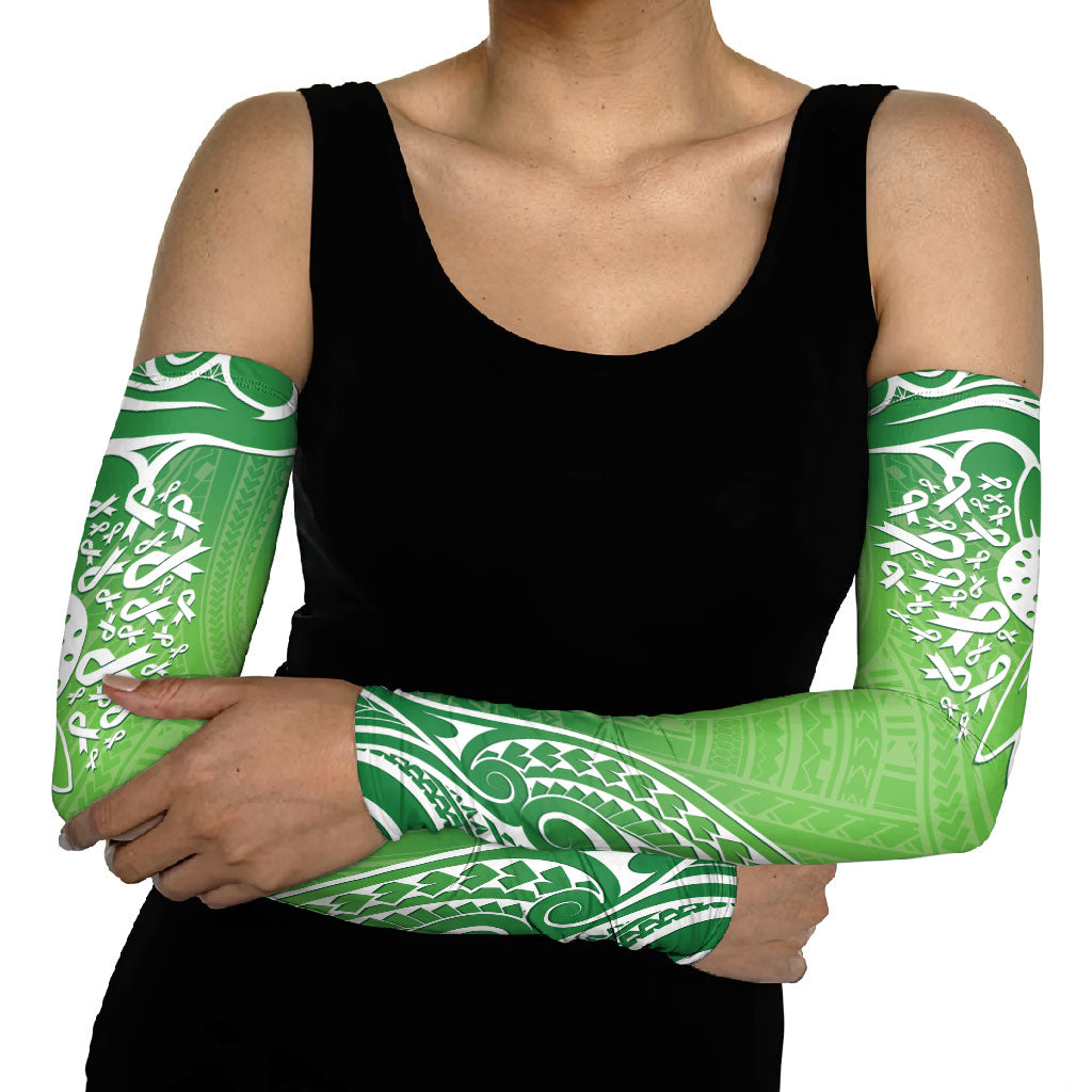 Polynesia Depression Support Arm Sleeves Sunflower Green Ribbons Polynesian Tattoo