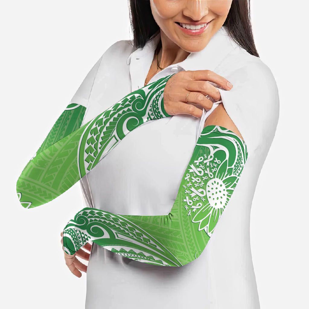 Polynesia Depression Support Arm Sleeves Sunflower Green Ribbons Polynesian Tattoo