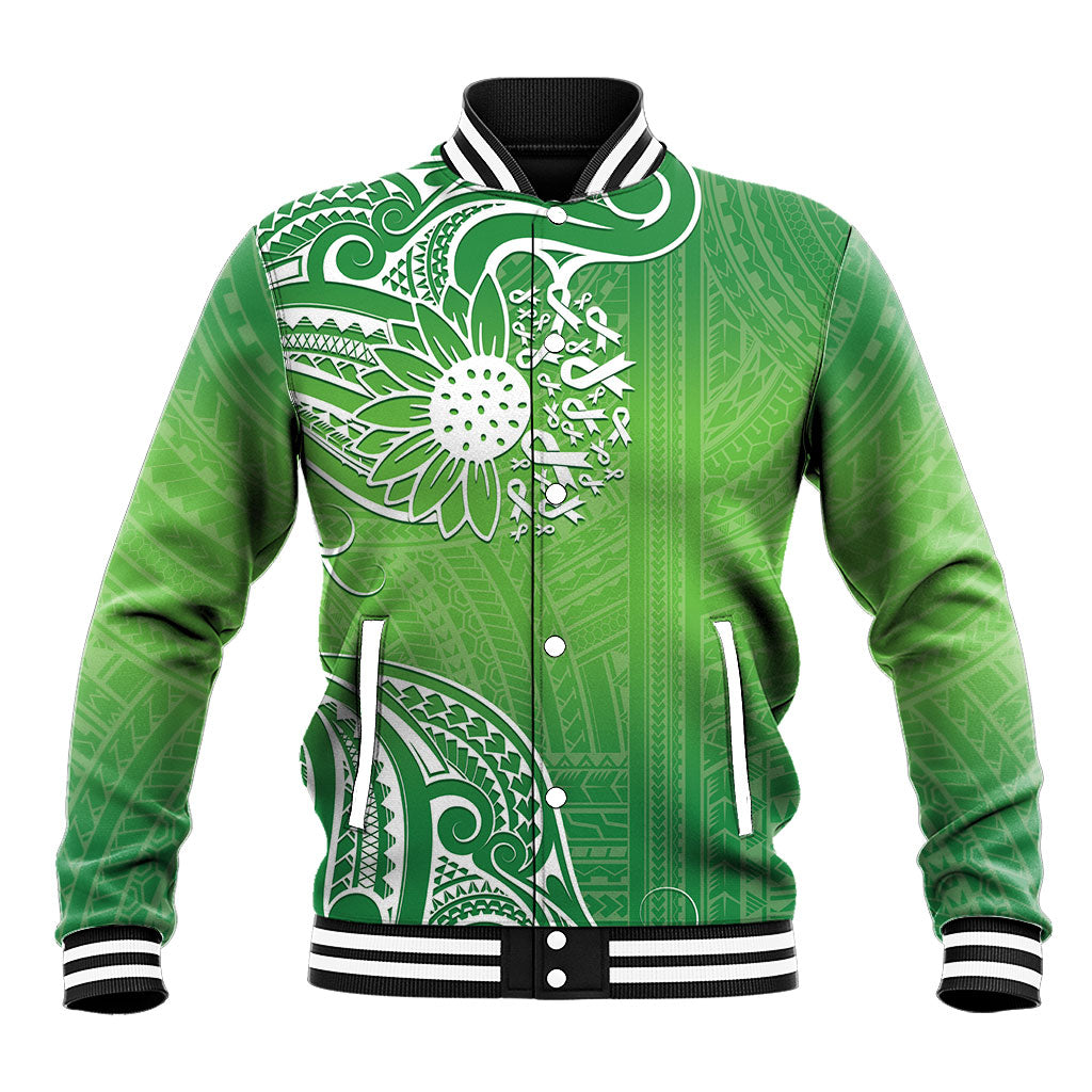 Polynesia Depression Support Baseball Jacket Sunflower Green Ribbons Polynesian Tattoo