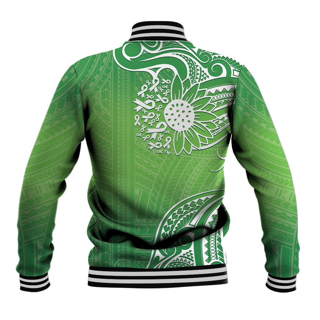 Polynesia Depression Support Baseball Jacket Sunflower Green Ribbons Polynesian Tattoo