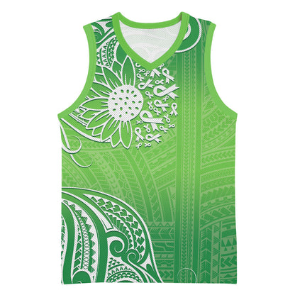 Polynesia Depression Support Basketball Jersey Sunflower Green Ribbons Polynesian Tattoo