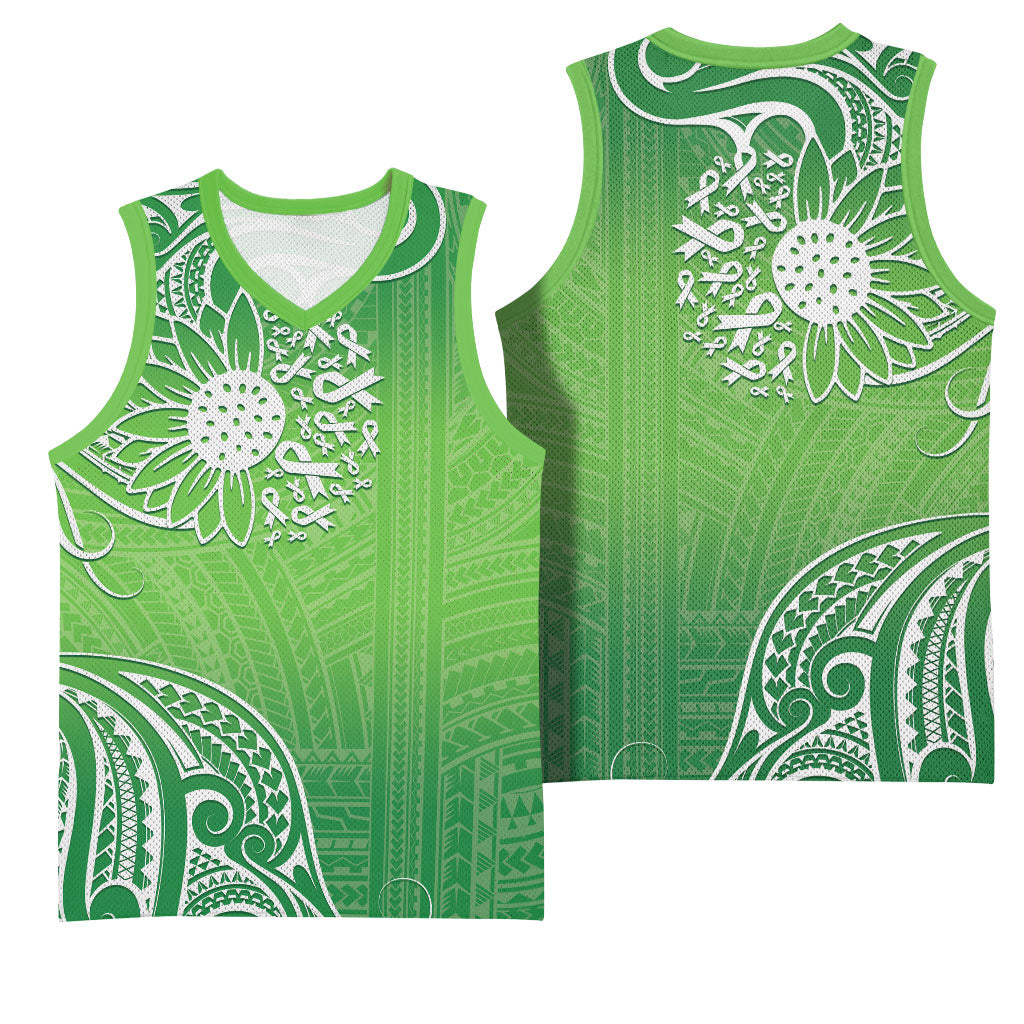 Polynesia Depression Support Basketball Jersey Sunflower Green Ribbons Polynesian Tattoo