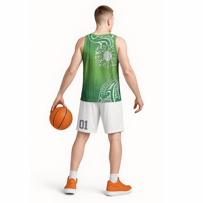 Polynesia Depression Support Basketball Jersey Sunflower Green Ribbons Polynesian Tattoo