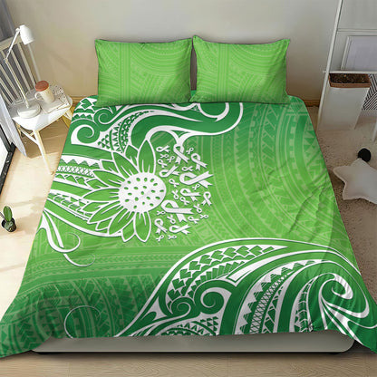 Polynesia Depression Support Bedding Set Sunflower Green Ribbons Polynesian Tattoo