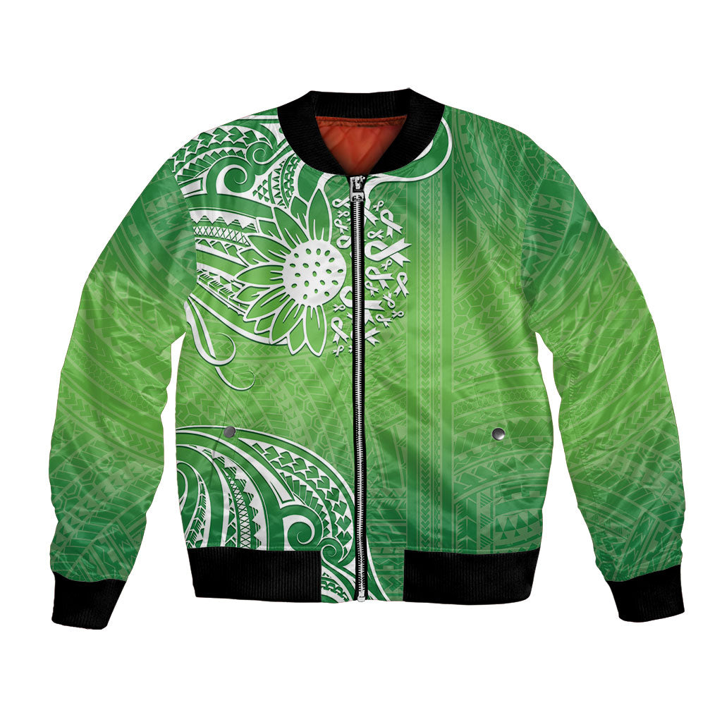 Polynesia Depression Support Bomber Jacket Sunflower Green Ribbons Polynesian Tattoo