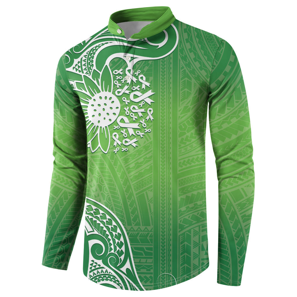 Polynesia Depression Support Button Sweatshirt Sunflower Green Ribbons Polynesian Tattoo
