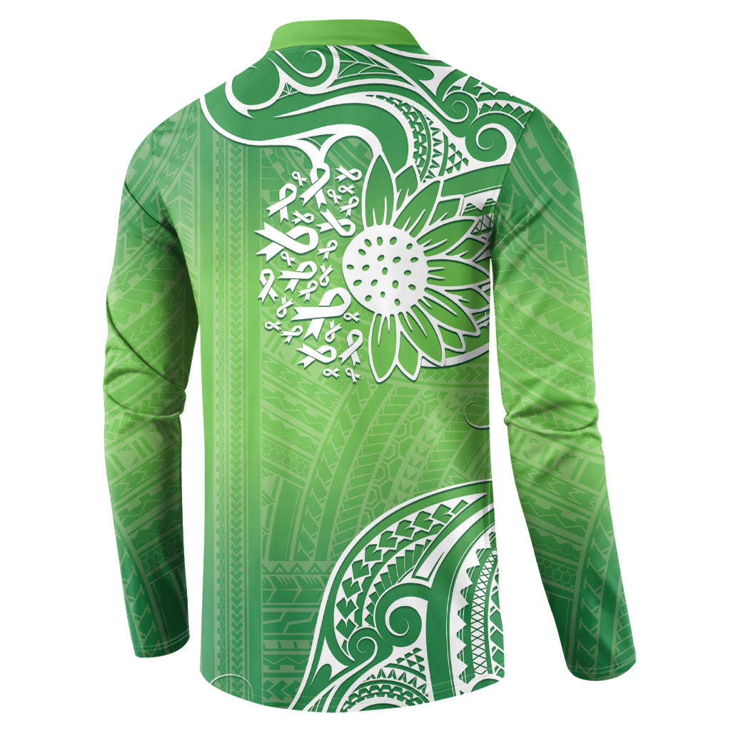 Polynesia Depression Support Button Sweatshirt Sunflower Green Ribbons Polynesian Tattoo