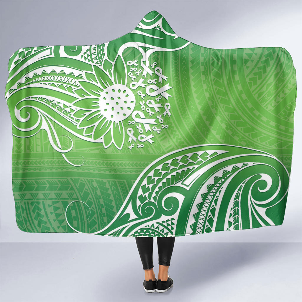 Polynesia Depression Support Hooded Blanket Sunflower Green Ribbons Polynesian Tattoo