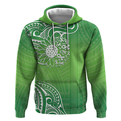 Polynesia Depression Support Hoodie Sunflower Green Ribbons Polynesian Tattoo