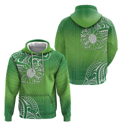 Polynesia Depression Support Hoodie Sunflower Green Ribbons Polynesian Tattoo