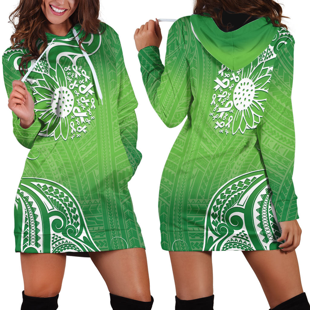 Polynesia Depression Support Hoodie Dress Sunflower Green Ribbons Polynesian Tattoo