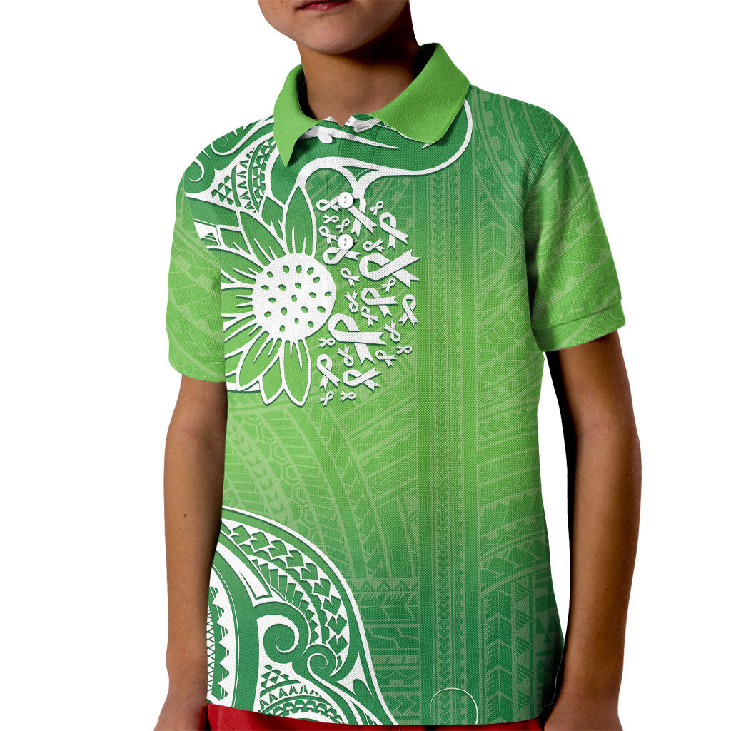 Polynesia Depression Support Kid Polo Shirt Sunflower Green Ribbons Polynesian Tattoo