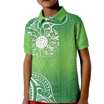 Polynesia Depression Support Kid Polo Shirt Sunflower Green Ribbons Polynesian Tattoo