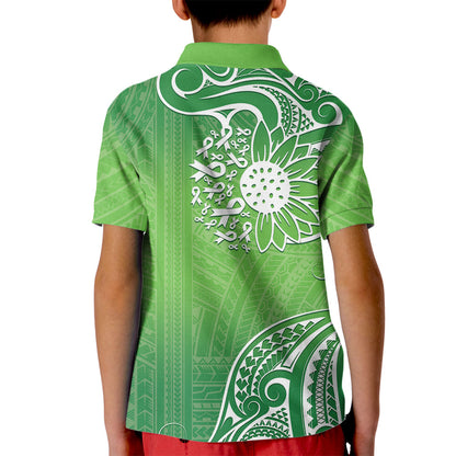 Polynesia Depression Support Kid Polo Shirt Sunflower Green Ribbons Polynesian Tattoo
