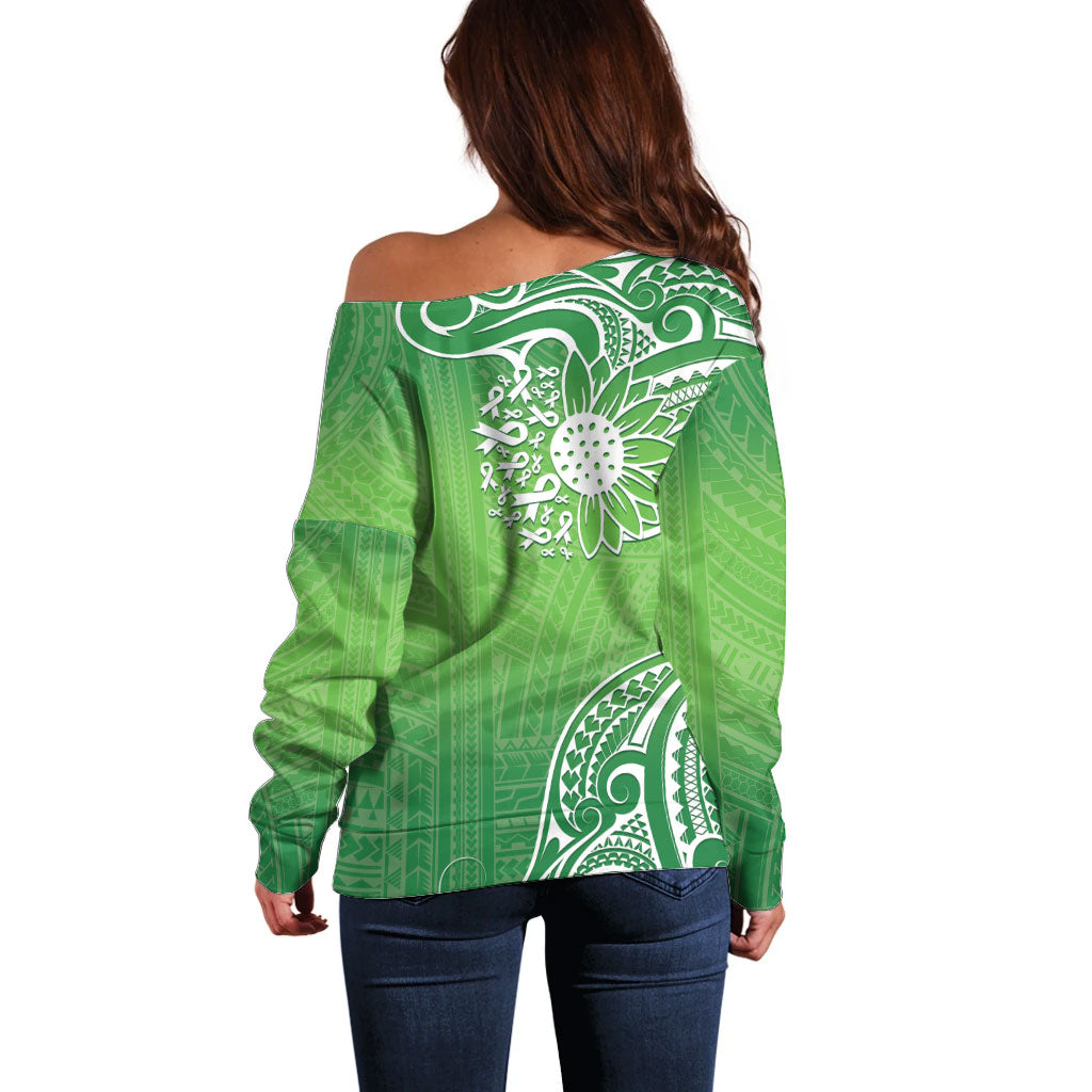 Polynesia Depression Support Off Shoulder Sweater Sunflower Green Ribbons Polynesian Tattoo