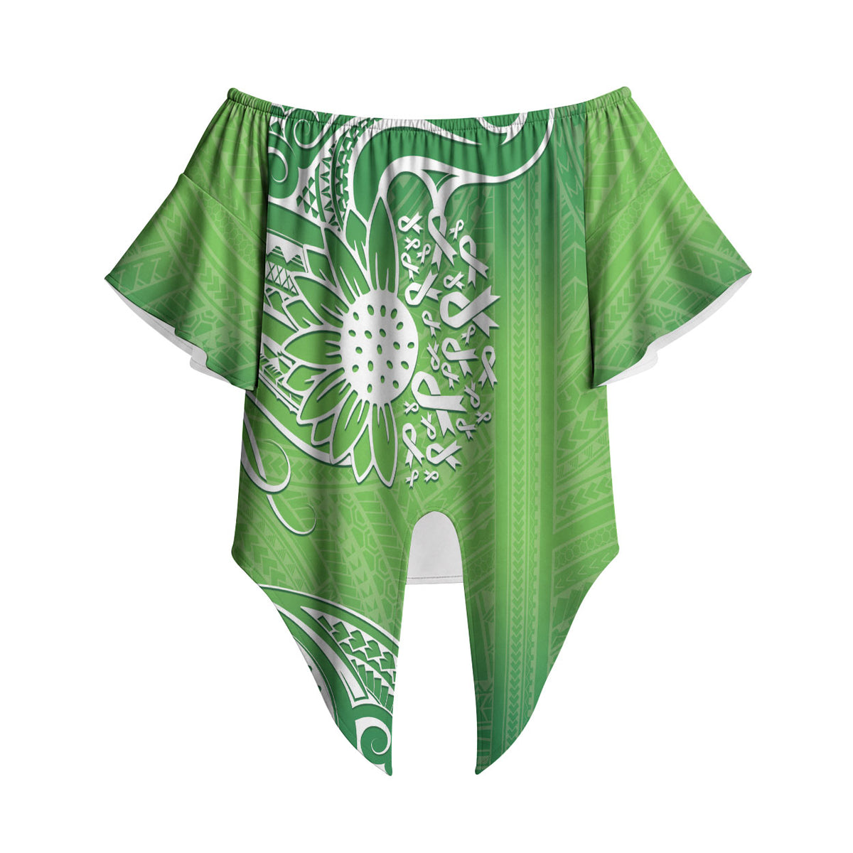 Polynesia Depression Support Off Shoulder Wrap Waist Top Sunflower Green Ribbons Polynesian Tattoo