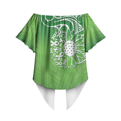 Polynesia Depression Support Off Shoulder Wrap Waist Top Sunflower Green Ribbons Polynesian Tattoo